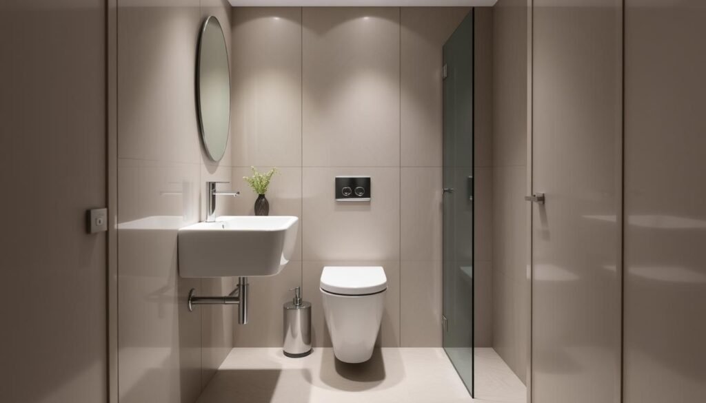 small bathroom design featuring wall-mounted toilet and sink