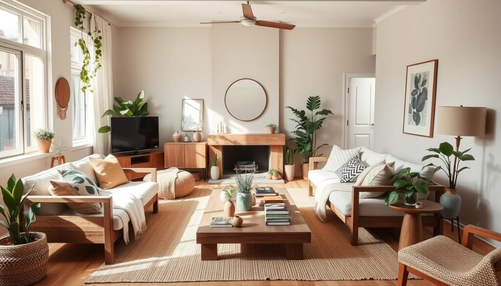 sustainable living room design with eco-friendly furniture