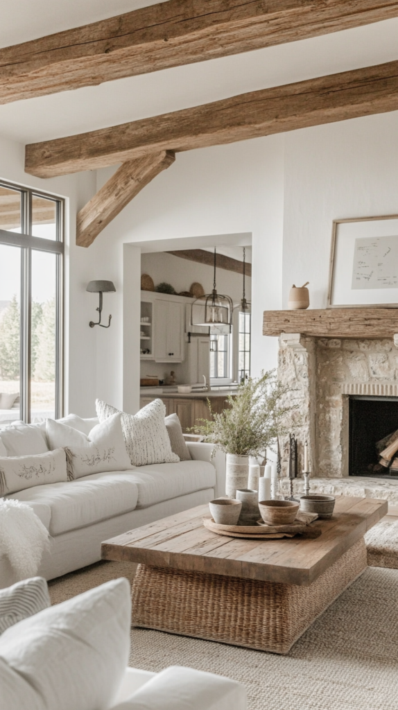 neutral color palette in a farmhouse modern living room